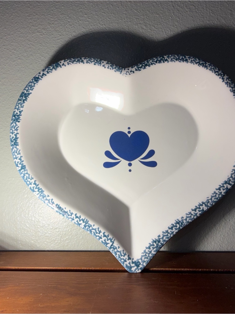 Blue Heart Ceramic Serving Bowl - White and Blue